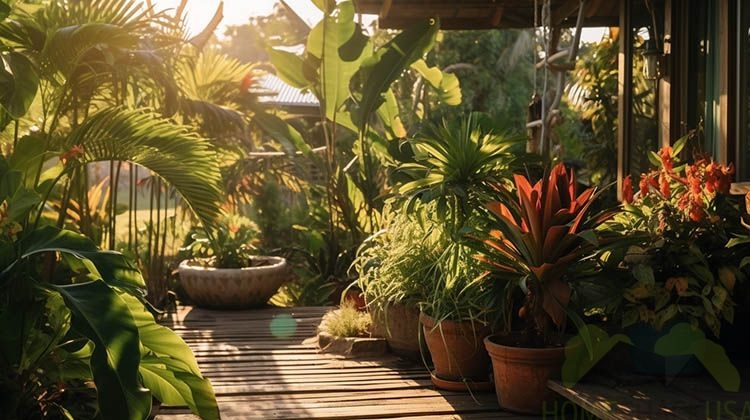 Tropical plants in a backyard