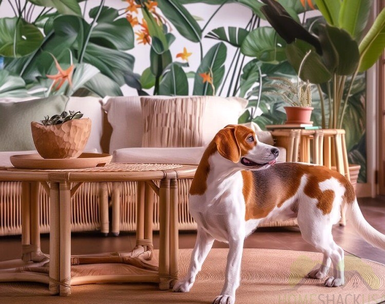 Dog in a room full of pet-friendly plants